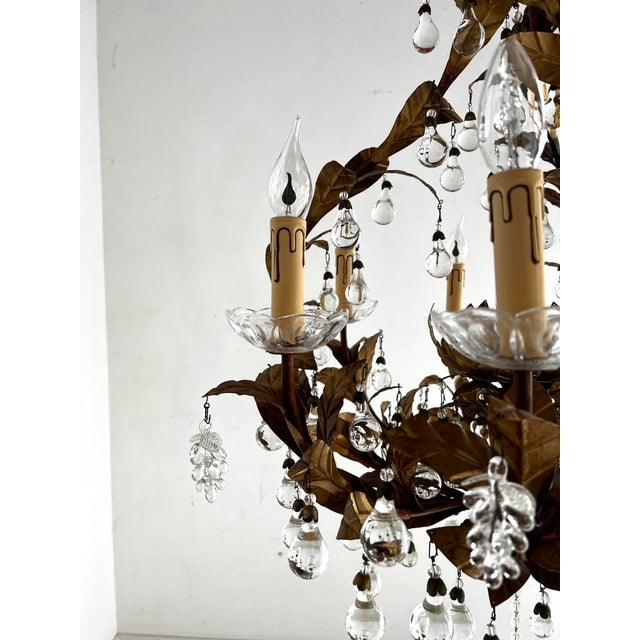 Vintage Chandelier with Crystal Drops and Gilded Brass, 1950s For Sale - Image 13 of 14