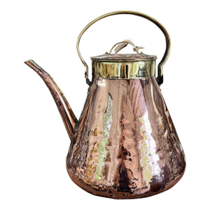 Antique French Hammered Copper & Brass Water Kettle With Lid, Early 19th Century