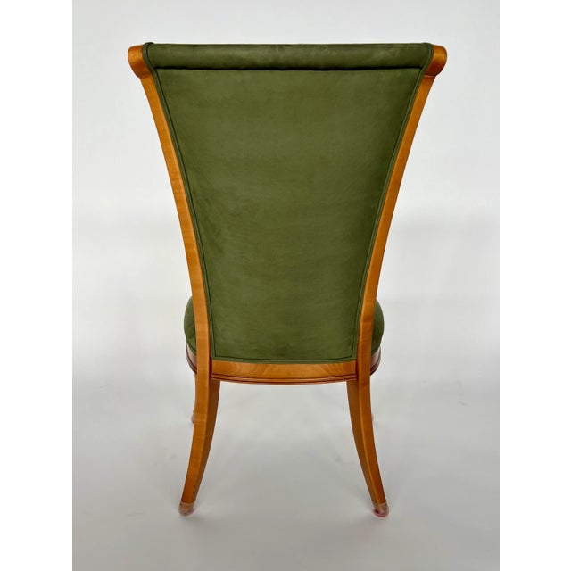 1980s 1980s Set of 12 Maple Dining Chairs With Olive Green Suede Upholstery For Sale - Image 5 of 12