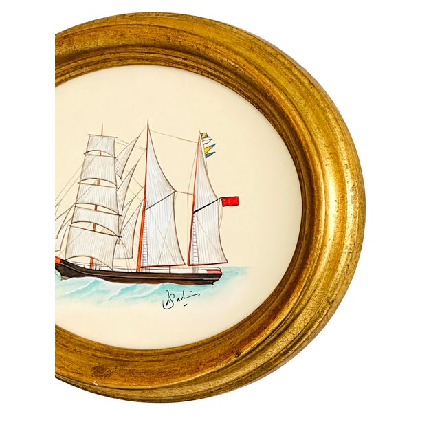 Original Hand-Painted Sailboat Painting in a Vintage Italian Frame For Sale - Image 4 of 4
