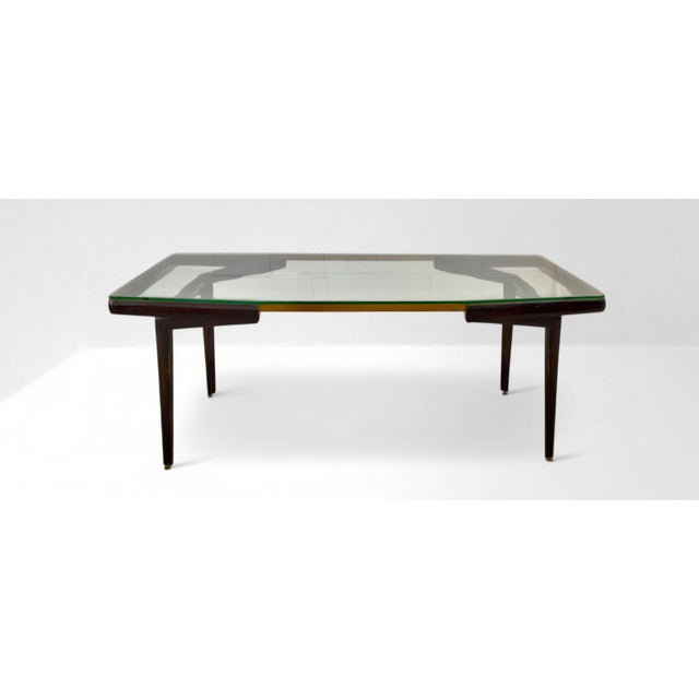 1960s Dining Table in Dark Wood with Brass Core and Glass Top attributed to Santambrogio De Berti, 1960s For Sale - Image 5 of 5