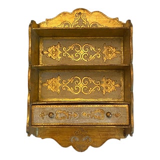 Mid 20th Century Estate Gilt Wood Florentine Hanging Wall Shelf with Drawer For Sale