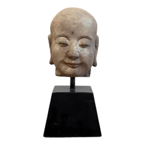 Antique Buddhist Head Sculpture Sandstone
