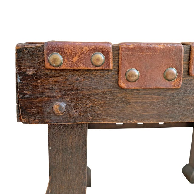 Early 20th Century English Arts & Crafts Leather Top Stool For Sale - Image 9 of 13