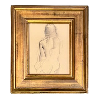 1950’s Original Abstract Modernist Female Nude Study Drawing in Chunky Gold Frame For Sale