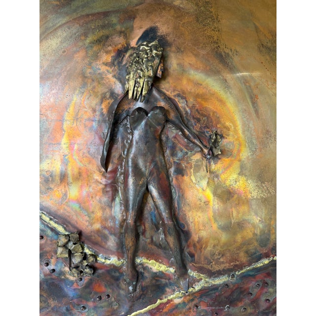 Mid-Century Modern 1970's Payez Brutalist Abstract Mixed Metal Wall Art Sculpture For Sale - Image 3 of 12