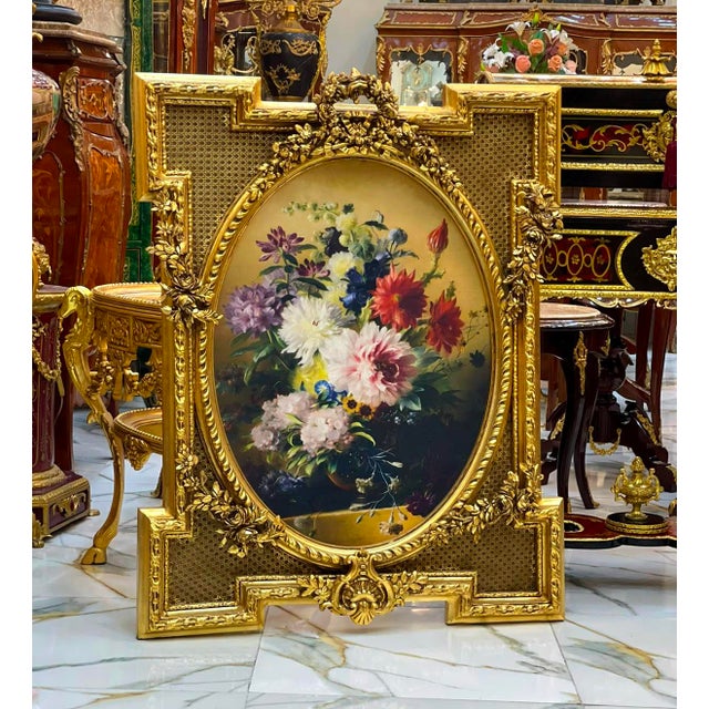 Rococo French Rococo Floral Wall Art – Ornate Gold Leaf Frame With Elegant Flower Painting For Sale - Image 3 of 3