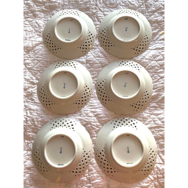 Set of 6 Antique Meissen Blue Onion Reticulated Plates 1850-1888 For Sale - Image 6 of 12