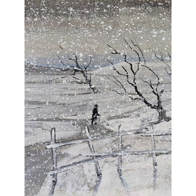 Mid-Century Modern Mid-Century Modern Swedish "Snowfall" Vintage Winter Landscape Oil Painting, Framed For Sale - Image 3 of 10