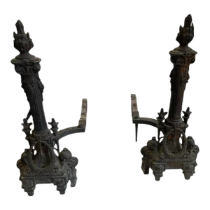 Mid 18th Century Victorian Western Europe Cast Iron Large Fire Dogs - a Pair