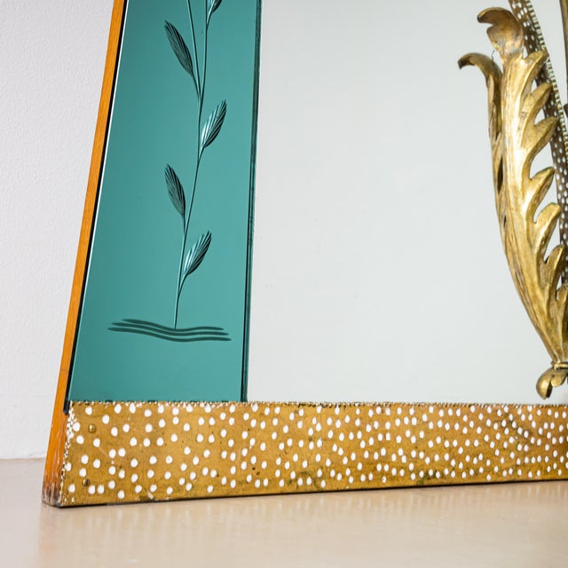 1940s 1940s Large Wall Mirror with Console and Etched Decor, Italy For Sale - Image 5 of 10