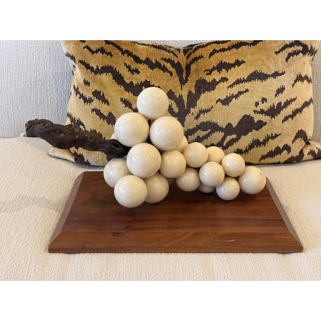 Mid-Century Modern Large Scale Mid-Century Italian Stone Grape Cluster Sculpture Mounted to Wood Base For Sale - Image 3 of 18