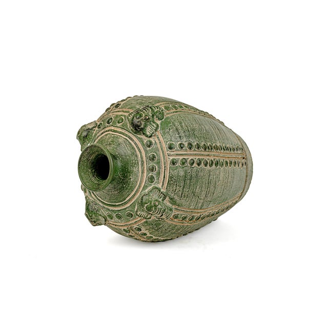 Chinese Large Primitive Antique Chinese Emerald Green Elephant Vase For Sale - Image 3 of 9