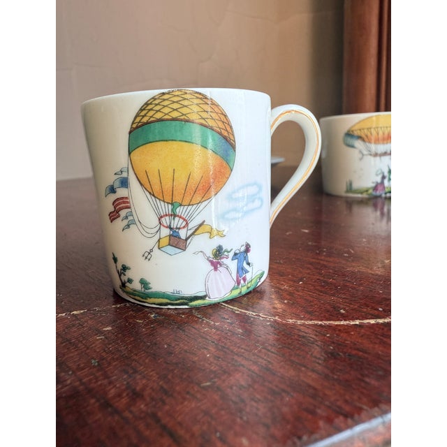 Mid 19th Century, Victorian Revival, Limoges France, Hot Air Balloon Demitasse Cup and Saucer - Pair For Sale In New York - Image 6 of 11