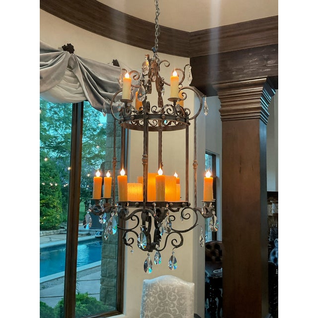 Vintage Wrought Iron and Crystal Chandelier by Ashore Lighting For Sale - Image 11 of 17