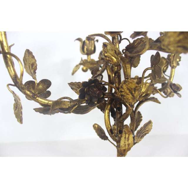 Rococo Vintage Gilded Gilt Gold Metal Candelabra Baroque Italian or Hollywood Regency For Sale - Image 3 of 18