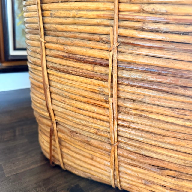 Oversized Gabriella Crespi Style Brass Trim Rattan Storage Basket For Sale In Phoenix - Image 6 of 9