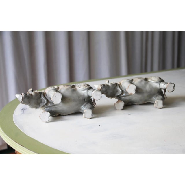 Early 20th Century Antique Continental Gray Porcelain Rhinoceros Figures - a Pair For Sale - Image 12 of 13