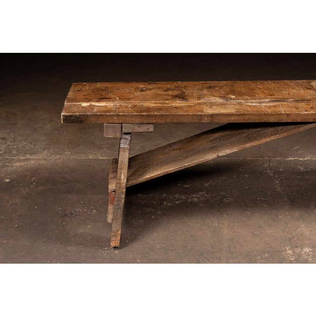 Primitive Pine Trestle Work Bench For Sale - Image 4 of 12