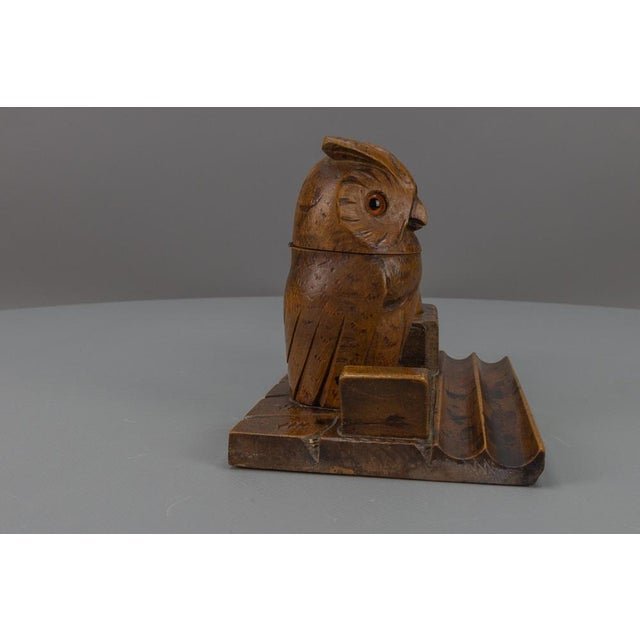 1920s Hand-Carved Wooden Inkwell or Pen Stand with Owl Figure, 1920s For Sale - Image 5 of 18