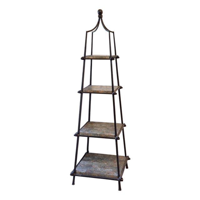 1980s Metal Obelisk Etagere With Stone Shelves For Sale