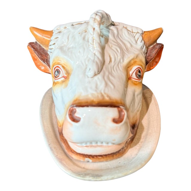Antique Staffordshire Bull Cheese Dish Keeper For Sale