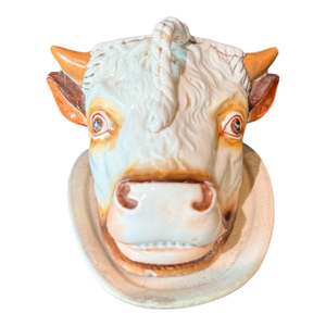 Antique Staffordshire Bull Cheese Dish Keeper