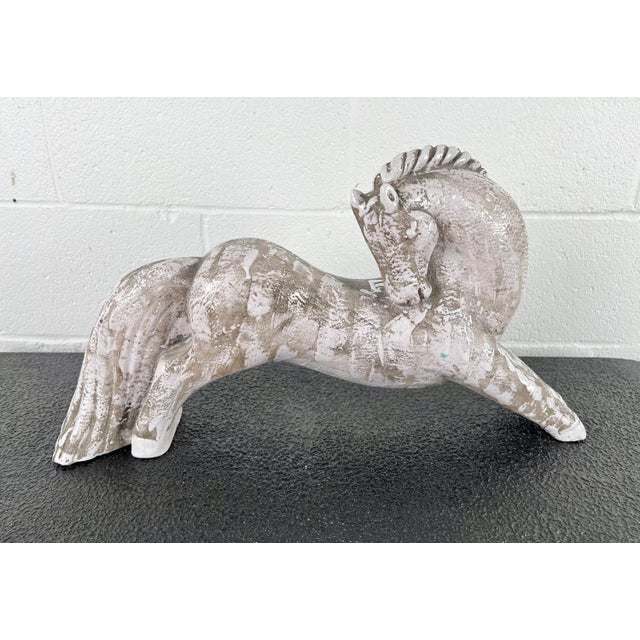 Off-white French Enameled Terracotta Horse Sculpture, Circa 1940 For Sale - Image 8 of 8