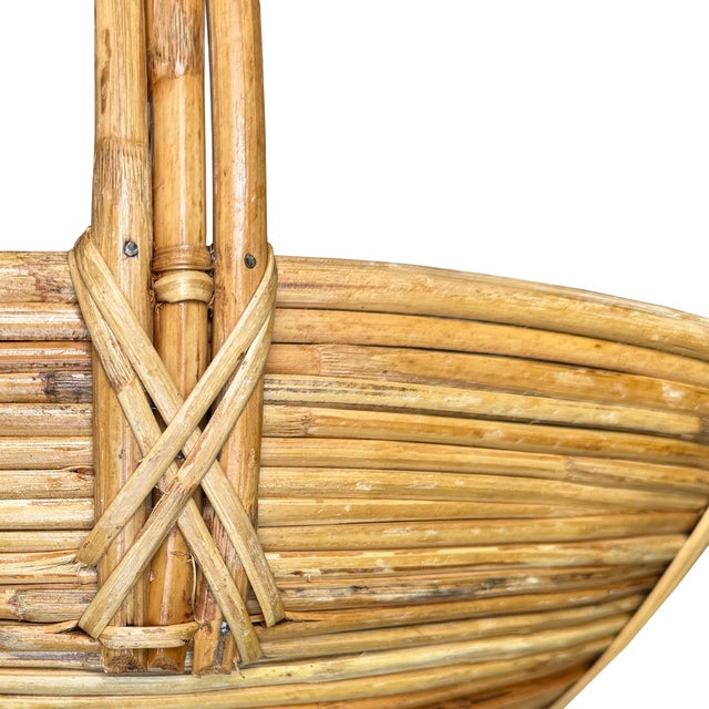 Mid-Century Modern Mid 20th Century Monumental Organic Modern Rattan Market Basket, Gabriella Crespi Style For Sale - Image 3 of 9