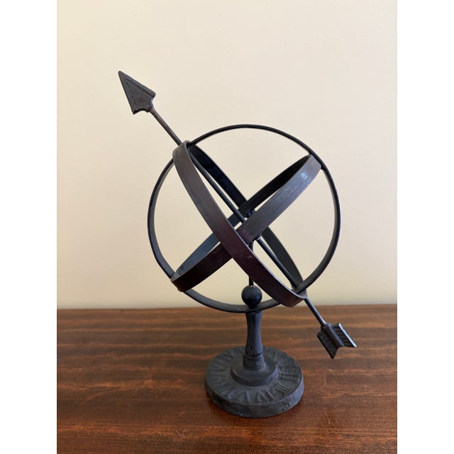Late 20th Century Black Iron Armillary Globe Sculpture – Traditional Landscape & Garden Decor For Sale - Image 9 of 10