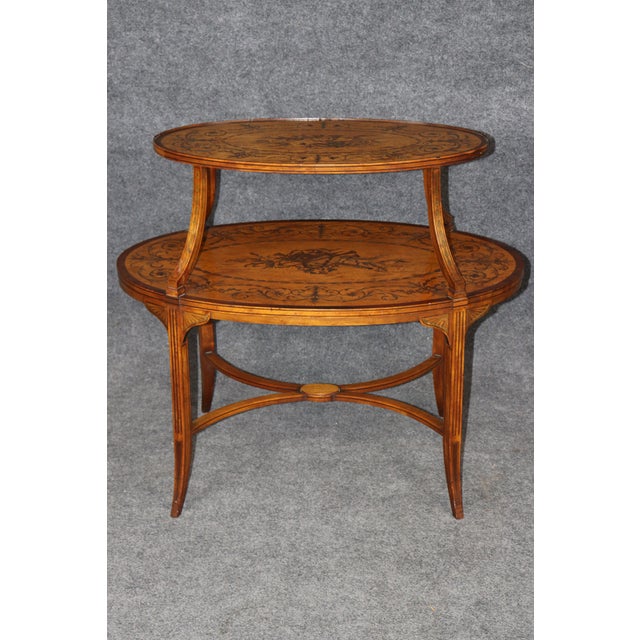 Wood 19th C Edward and Roberts Style 2 Tier Style Inlaid Desert Table For Sale - Image 7 of 16
