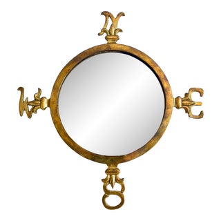 Vintage Nautical Style Brass Compass Wall Mirror For Sale