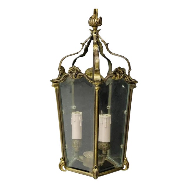 Italian Gilt Metal Three-Light Ceiling Lantern, 20th Century For Sale