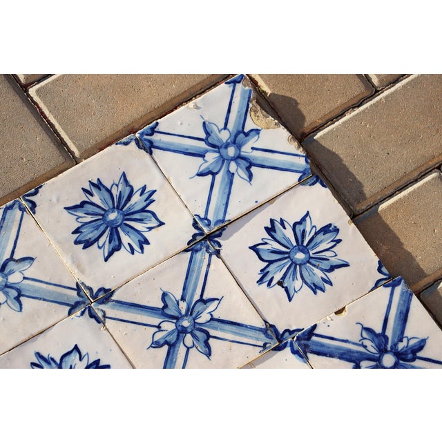 Rare 19th Century Antique Tiles Floral Blue & White Set of Fifty Portuguese For Sale - Image 17 of 18