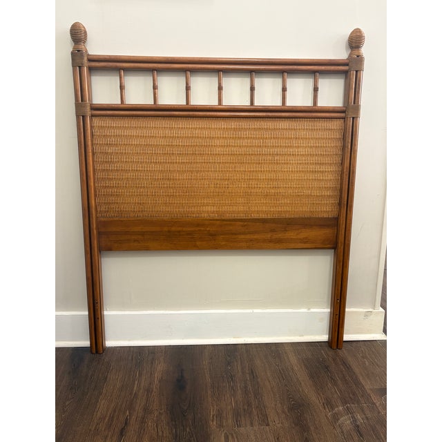 Pair of Faux Bamboo and Rattan panel headboards attributed to Henry Link but no makers mark is visible. Both are in...