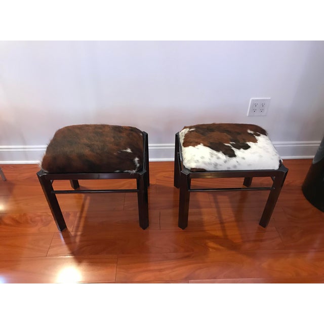 Mid-Century Modern Mid-Century Metal Cow Hide Benches or Ottomans - a Pair For Sale - Image 3 of 12