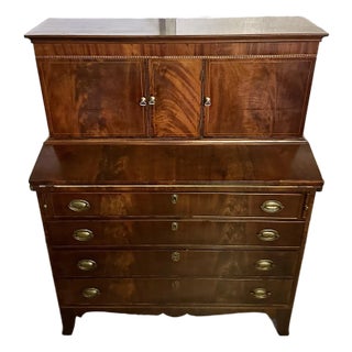 Sheraton Banded Mahogany Secretary Desk 1790-1810 For Sale