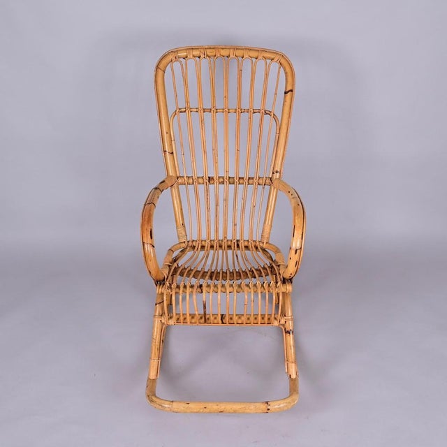 Mid-Century Italian French Riviera Curved Rattan and Bamboo Rocking Chair, 1970s For Sale - Image 15 of 18