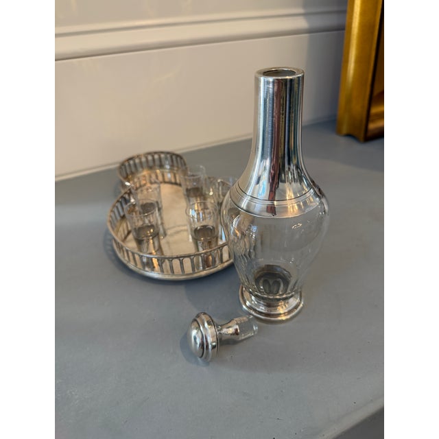 Antique French Sterling Apertif Set With Silver Plate Gallery Tray, 7pc Set For Sale - Image 11 of 15