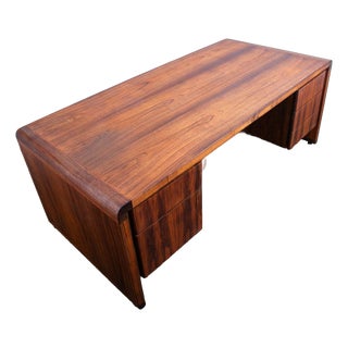 1960s Mid Century Modern Desk Office Cabinet 5 Drawer Walnut Wood File Large Executive For Sale