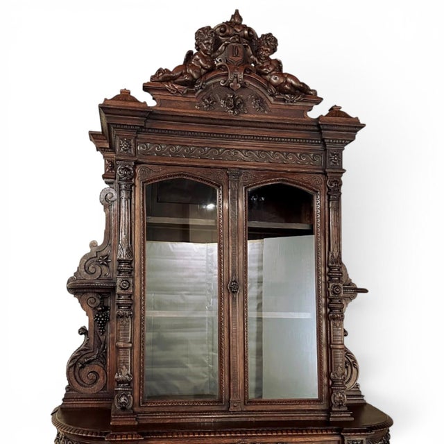 Burnt Umber Grand 19th Century French Renaissance Revival Bookcase Signed by Sculptor Benjamin Deguil For Sale - Image 8 of 18