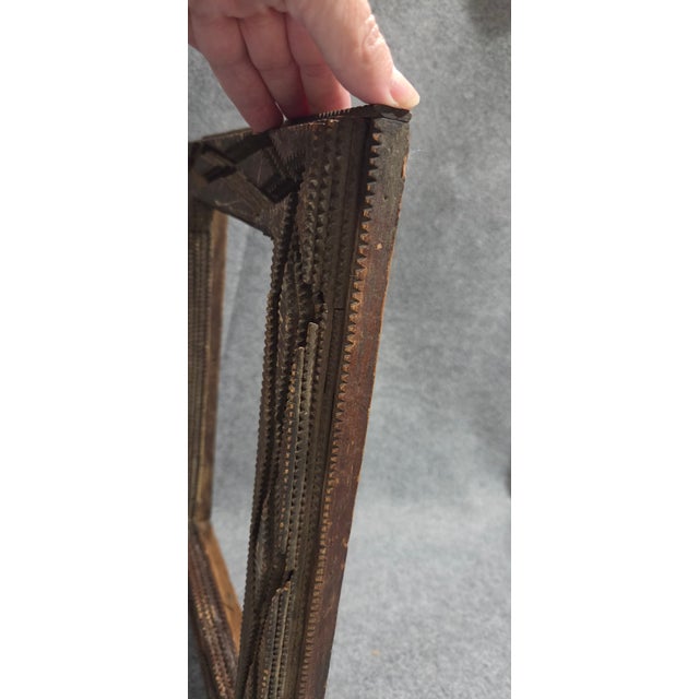 American Antique Tramp Art Carved Wood Frame With Layered Geometric Design For Sale - Image 3 of 18