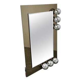 Space Age Italian Mirror with Six Chrome Eyeball Lights, 1970s For Sale