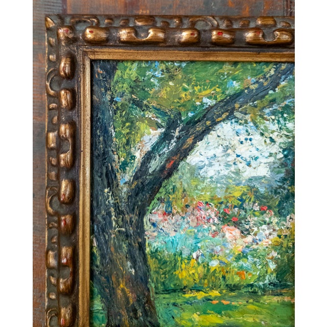 American Early 20th Century Impressionist Oil Painting of Flower Garden, Unsigned For Sale - Image 3 of 9