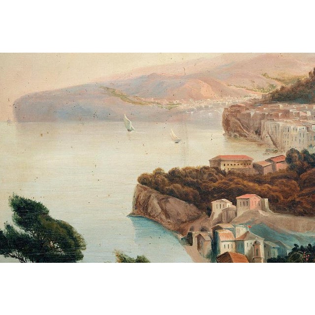 Brown View of the Church of San Francesco in Cava de’ Tirreni and the Sorrento Coast, Naples, 19th Century, Oil on Canvases, Framed, Set of 2 For Sale - Image 8 of 10