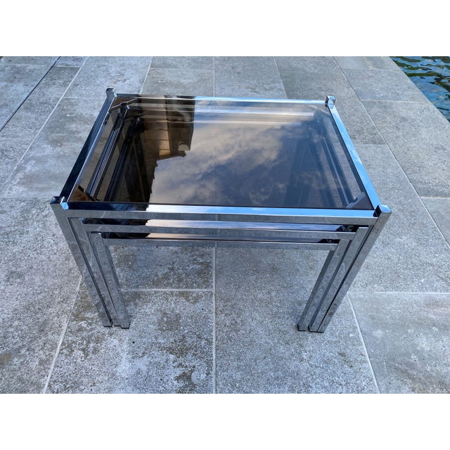 Vintage Chrome and Glass Nesting Tables, 1970, Set of 3 For Sale - Image 15 of 18