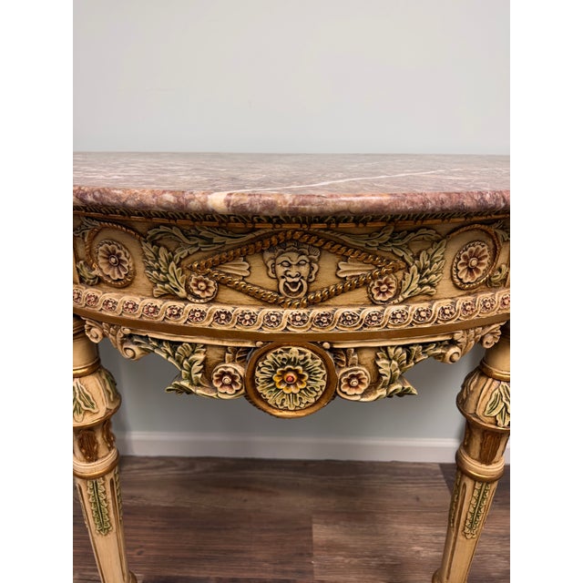 Neoclassical Late 20th Century Italian Neoclassical-Style Painted & Gilded Demilune Console Table For Sale - Image 3 of 5