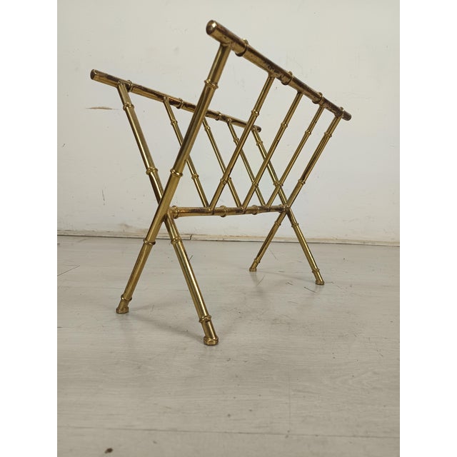 Brass and Bamboo Magazine Rack, 1970s For Sale - Image 4 of 14