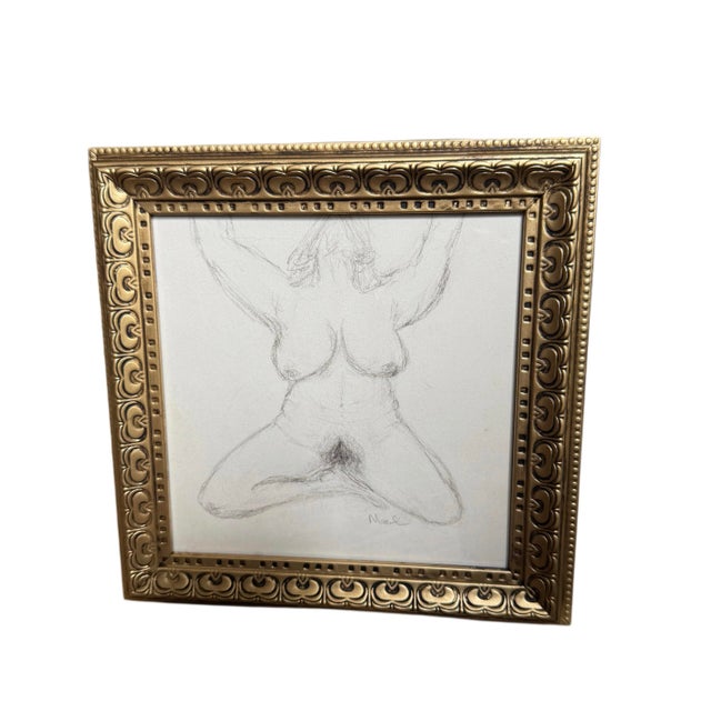 Charcoal Framed Female Nude Charcoal Drawing Signed “Marek” For Sale - Image 8 of 9