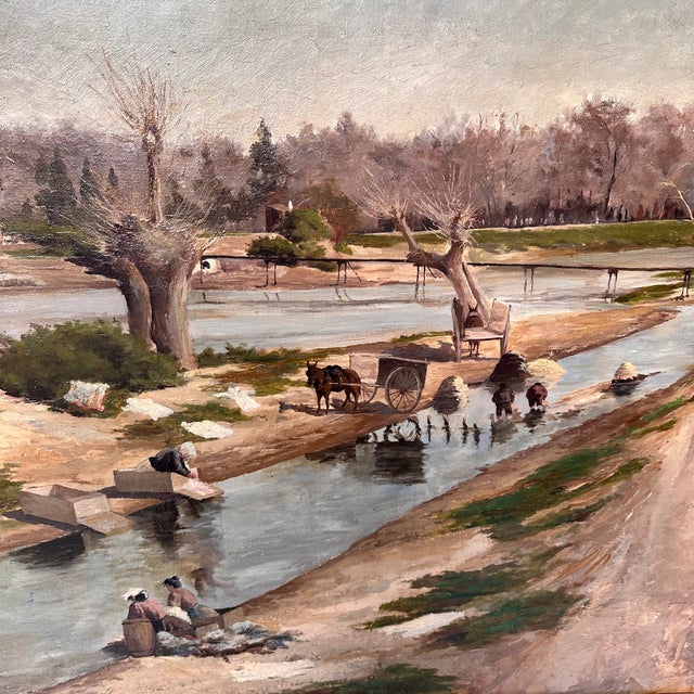 A. Pulido García, Washerwomen of the Manzanares, 1890s, Oil on Canvas For Sale - Image 6 of 18
